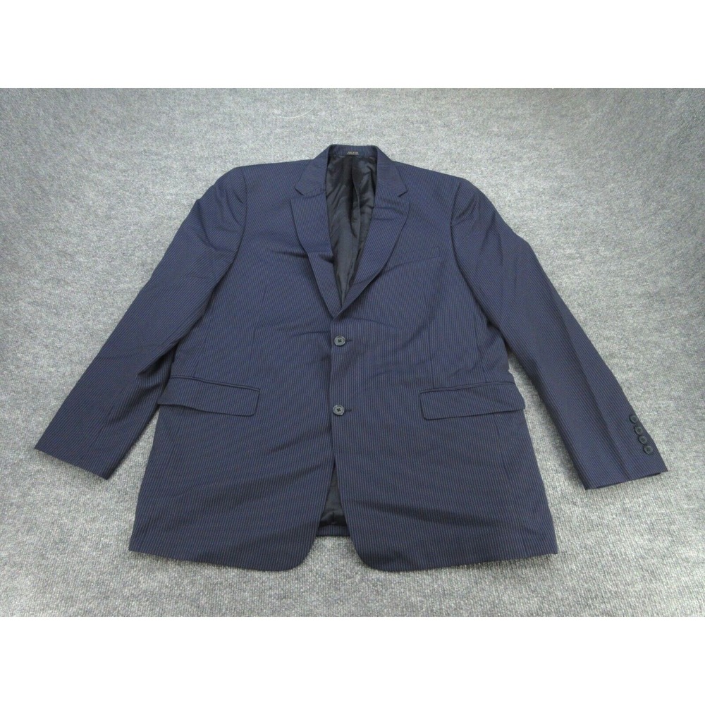Hart Schaffner Marx Mens Blazer Regular Navy Blue Pinstripe Wool 46L